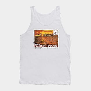 Vintage 1980 French Polynesia Sunset Stamp Tank Top